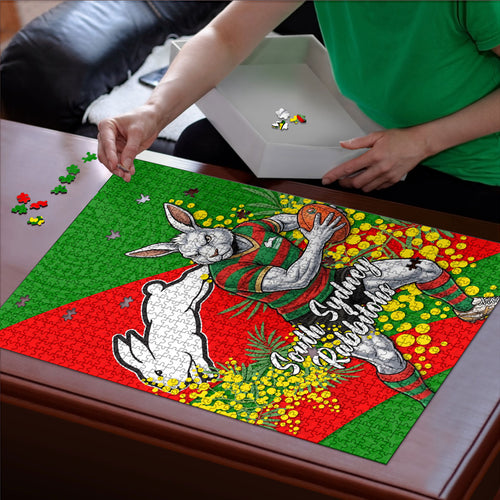 South Sydney Rabbitohs Puzzle Golden Wattle Floral Polynesian - Australian Flower - Rugby Mascot