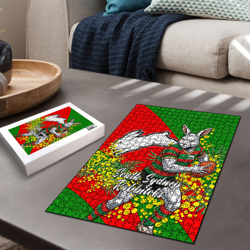 South Sydney Rabbitohs Puzzle Golden Wattle Floral Polynesian - Australian Flower - Rugby Mascot