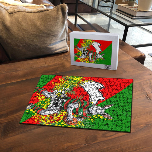 South Sydney Rabbitohs Puzzle Golden Wattle Floral Polynesian - Australian Flower - Rugby Mascot