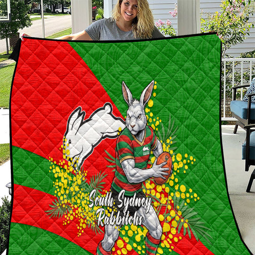 South Sydney Rabbitohs Quilt Golden Wattle Floral Polynesian - Australian Flower - Rugby Mascot