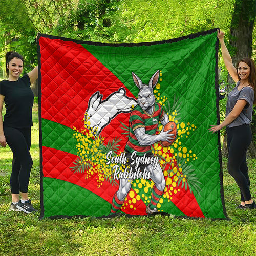 South Sydney Rabbitohs Quilt Golden Wattle Floral Polynesian - Australian Flower - Rugby Mascot