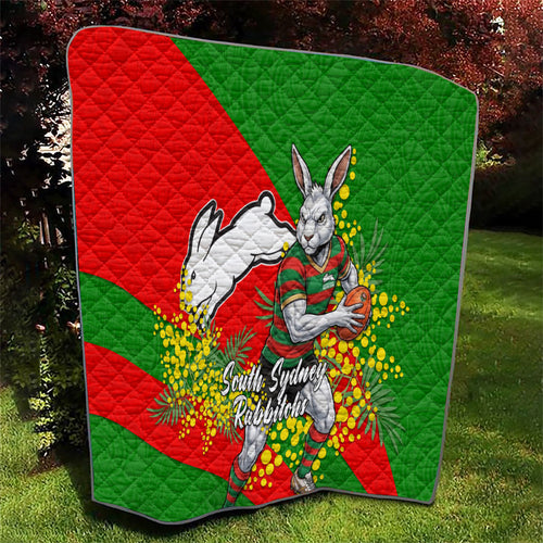 South Sydney Rabbitohs Quilt Golden Wattle Floral Polynesian - Australian Flower - Rugby Mascot