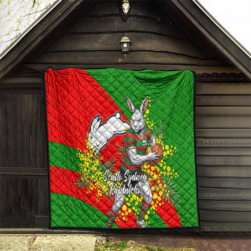 South Sydney Rabbitohs Quilt Golden Wattle Floral Polynesian - Australian Flower - Rugby Mascot