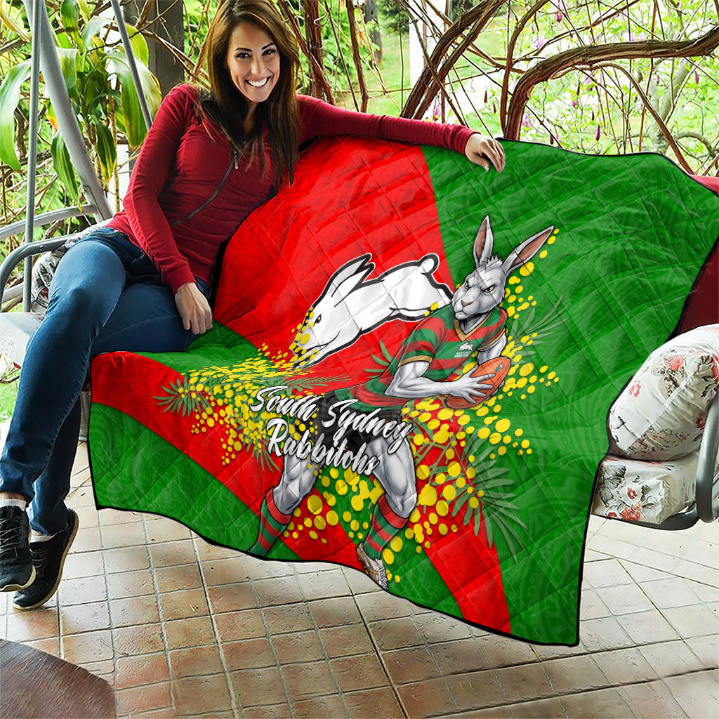 South Sydney Rabbitohs Quilt Golden Wattle Floral Polynesian - Australian Flower - Rugby Mascot