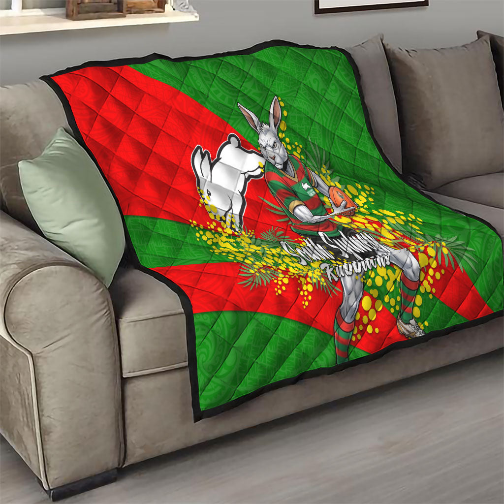 South Sydney Rabbitohs Quilt Golden Wattle Floral Polynesian - Australian Flower - Rugby Mascot