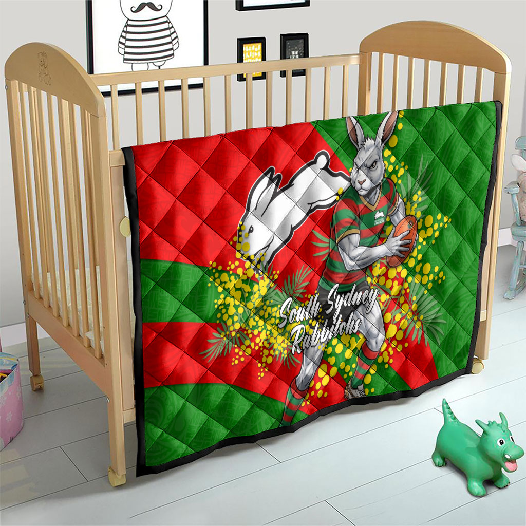 South Sydney Rabbitohs Quilt Golden Wattle Floral Polynesian - Australian Flower - Rugby Mascot