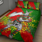 South Sydney Rabbitohs Quilt Bed Set Golden Wattle Floral Polynesian - Australian Flower - Rugby Mascot