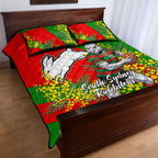 South Sydney Rabbitohs Quilt Bed Set Golden Wattle Floral Polynesian - Australian Flower - Rugby Mascot