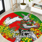 South Sydney Rabbitohs Round Carpet Golden Wattle Floral Polynesian - Australian Flower - Rugby Mascot