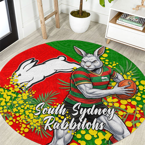 South Sydney Rabbitohs Round Carpet Golden Wattle Floral Polynesian - Australian Flower - Rugby Mascot