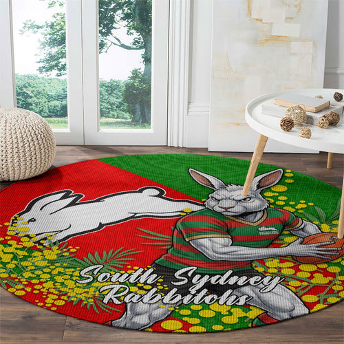 South Sydney Rabbitohs Round Carpet Golden Wattle Floral Polynesian - Australian Flower - Rugby Mascot