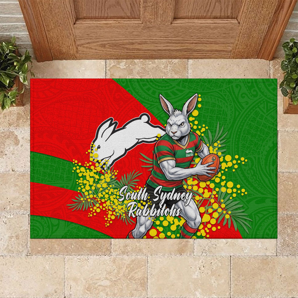 South Sydney Rabbitohs Rubber Doormat Golden Wattle Floral Polynesian - Australian Flower - Rugby Mascot