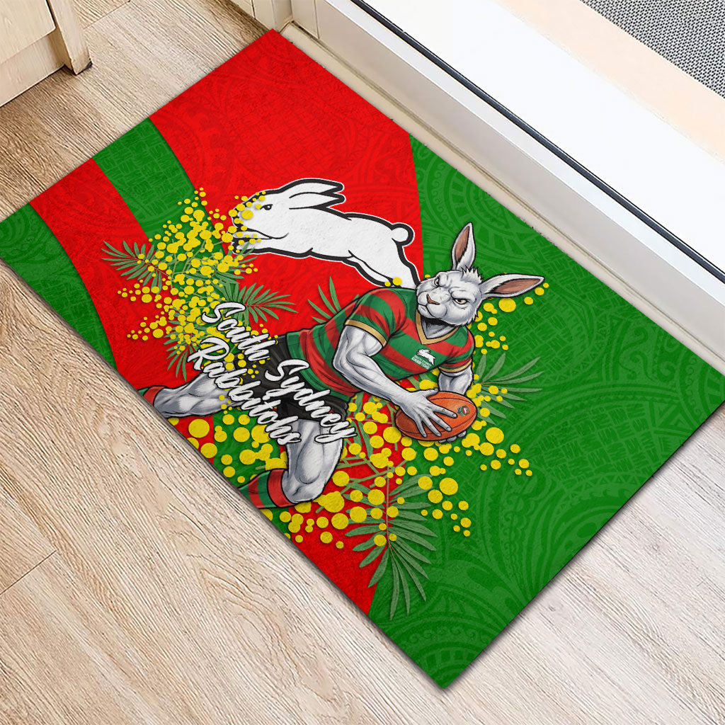 South Sydney Rabbitohs Rubber Doormat Golden Wattle Floral Polynesian - Australian Flower - Rugby Mascot