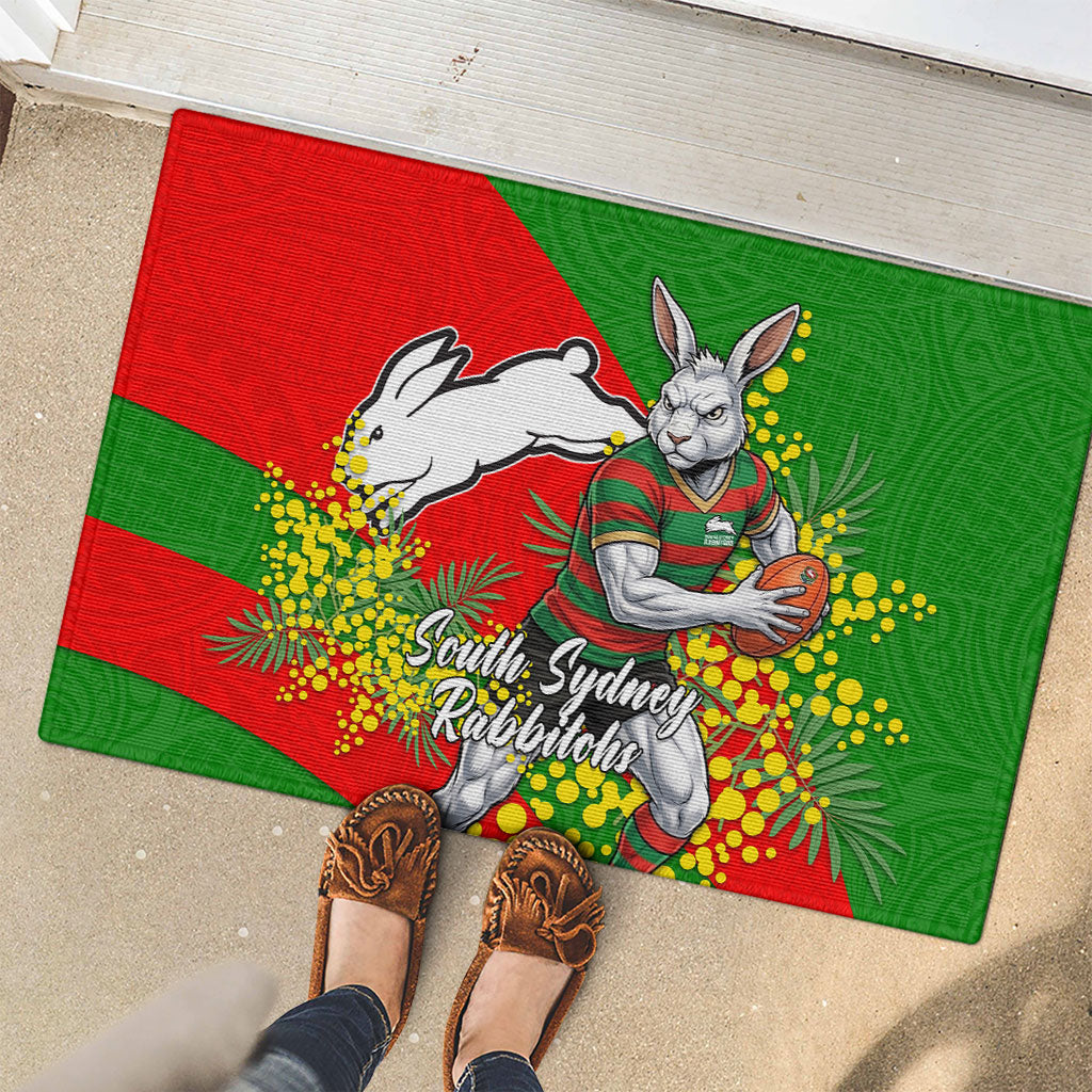 South Sydney Rabbitohs Rubber Doormat Golden Wattle Floral Polynesian - Australian Flower - Rugby Mascot