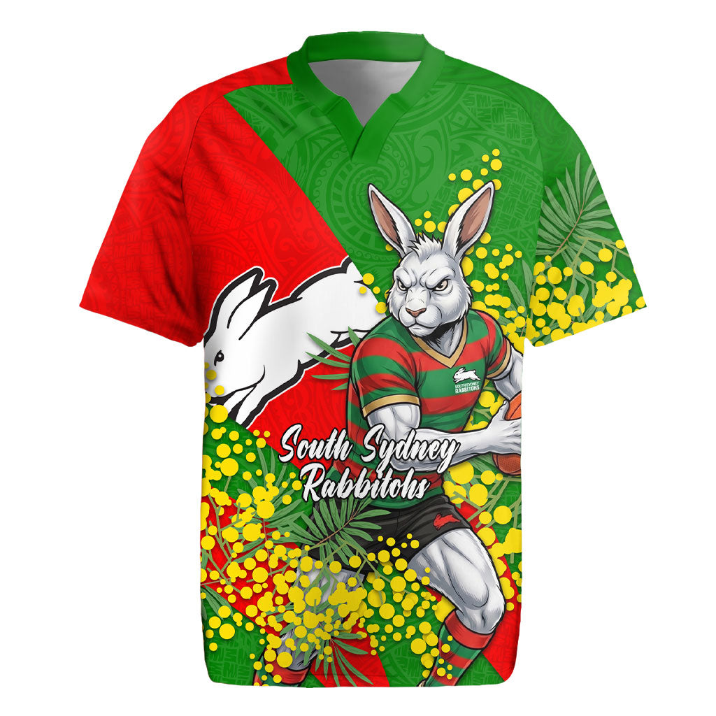 South Sydney Rabbitohs Rugby Jersey Golden Wattle Floral Polynesian - Australian Flower - Rugby Mascot