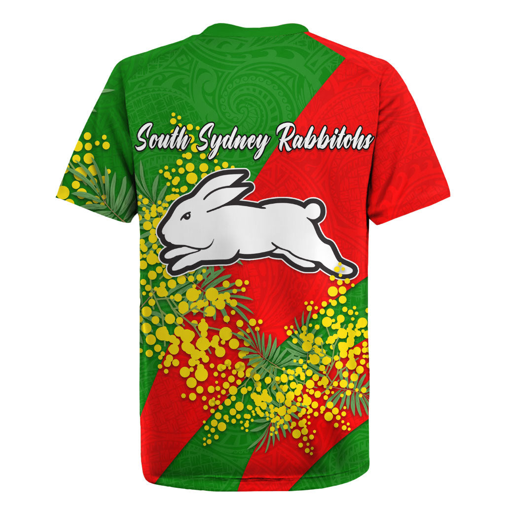 South Sydney Rabbitohs Rugby Jersey Golden Wattle Floral Polynesian - Australian Flower - Rugby Mascot