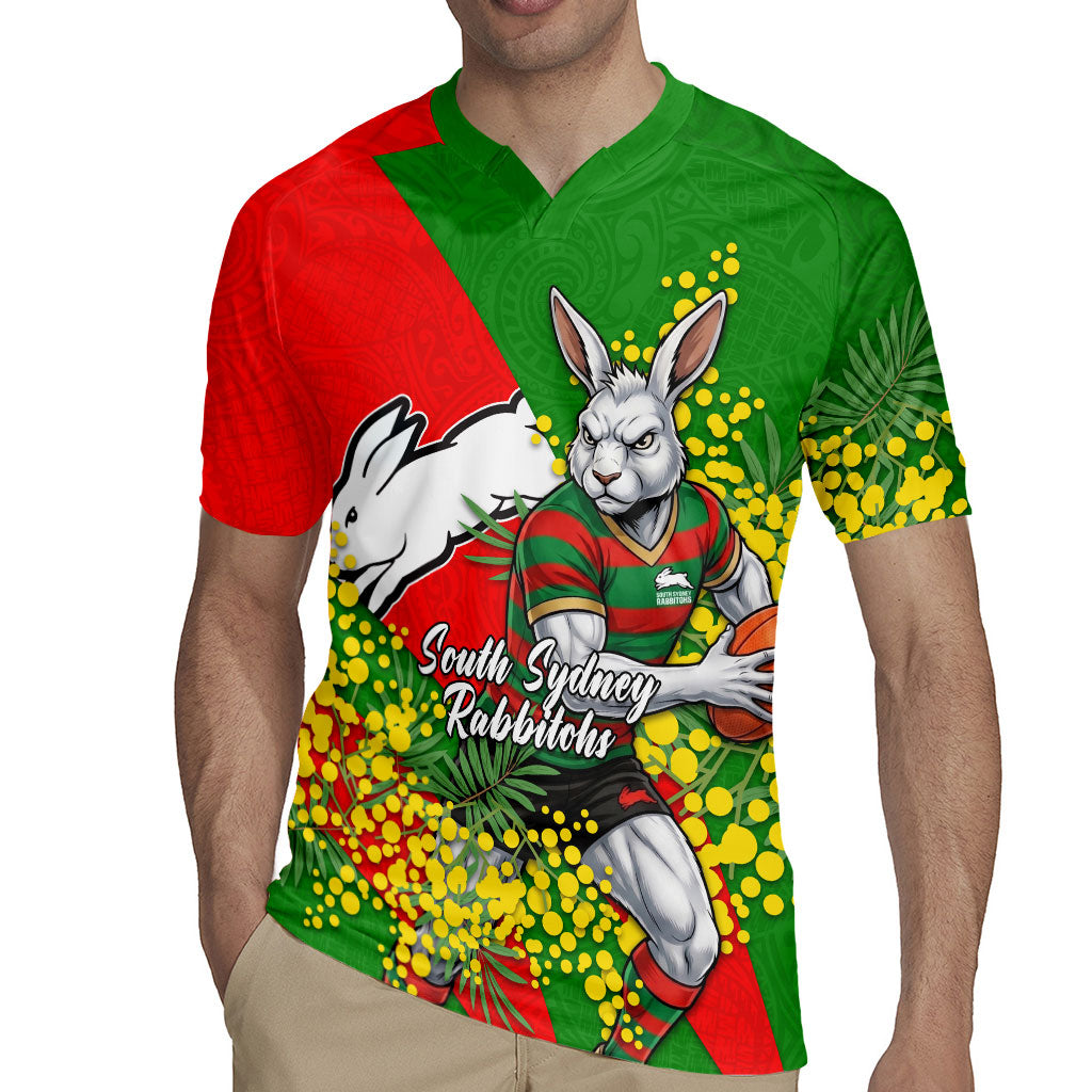South Sydney Rabbitohs Rugby Jersey Golden Wattle Floral Polynesian - Australian Flower - Rugby Mascot