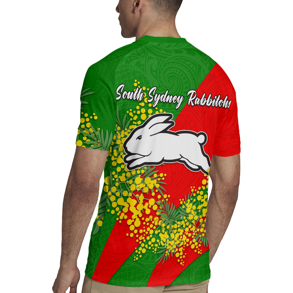 South Sydney Rabbitohs Rugby Jersey Golden Wattle Floral Polynesian - Australian Flower - Rugby Mascot
