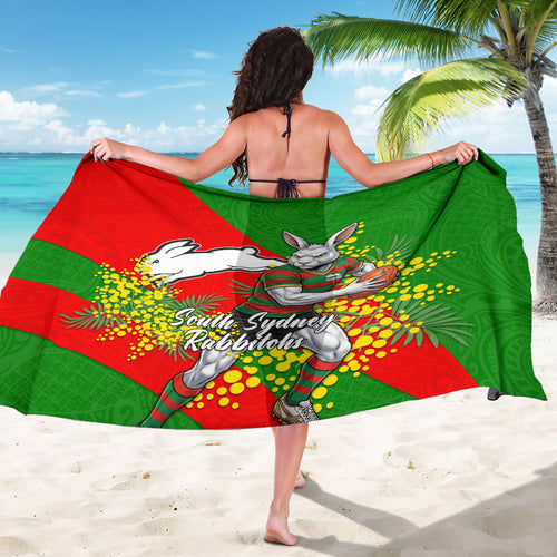 South Sydney Rabbitohs Sarong Golden Wattle Floral Polynesian - Australian Flower - Rugby Mascot