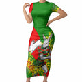 South Sydney Rabbitohs Short Sleeve Bodycon Dress Golden Wattle Floral Polynesian - Australian Flower - Rugby Mascot