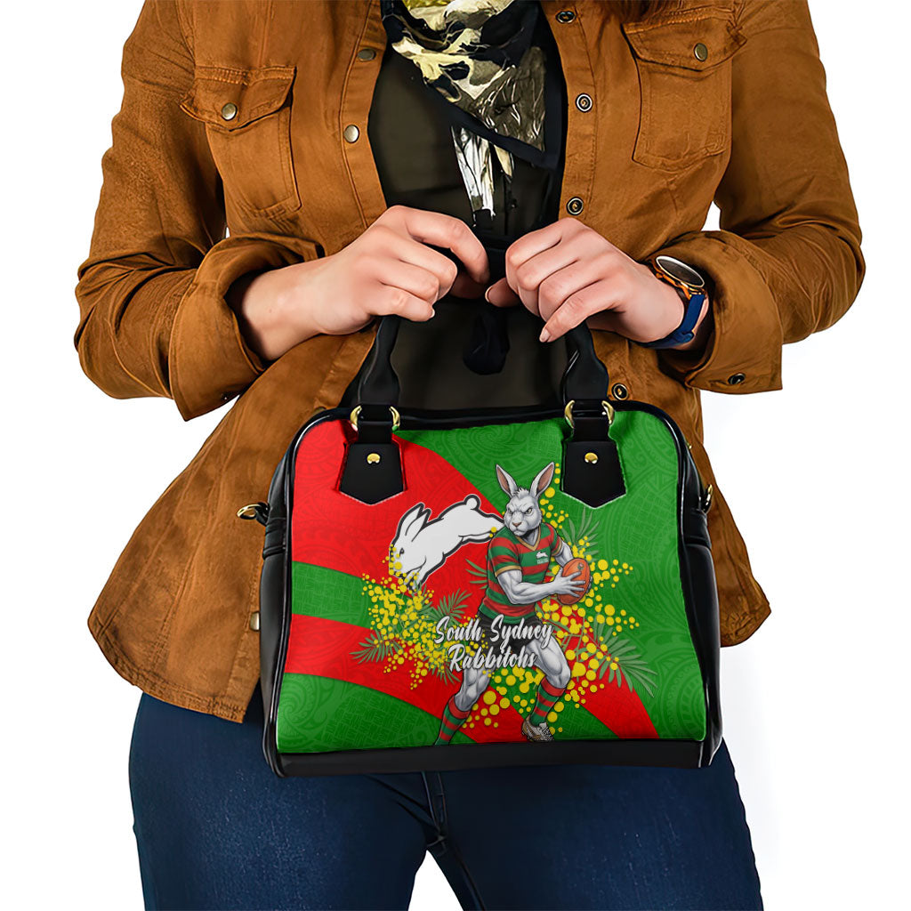 South Sydney Rabbitohs Shoulder Handbag Golden Wattle Floral Polynesian - Australian Flower - Rugby Mascot