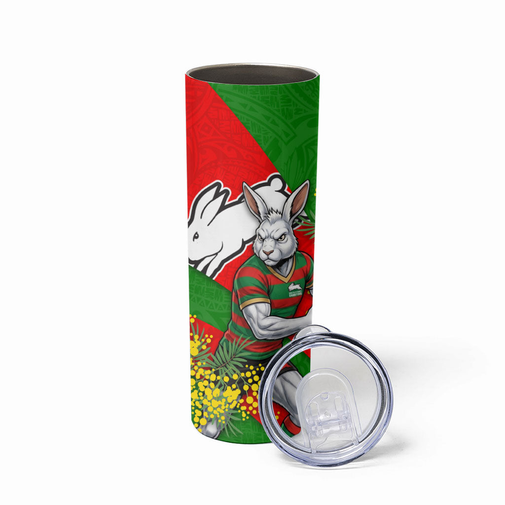 South Sydney Rabbitohs Skinny Tumbler Golden Wattle Floral Polynesian - Australian Flower - Rugby Mascot