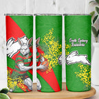South Sydney Rabbitohs Skinny Tumbler Golden Wattle Floral Polynesian - Australian Flower - Rugby Mascot