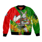 South Sydney Rabbitohs Sleeve Zip Bomber Jacket Golden Wattle Floral Polynesian - Australian Flower - Rugby Mascot