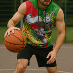 South Sydney Rabbitohs Sleeveless Hoodie Golden Wattle Floral Polynesian - Australian Flower - Rugby Mascot