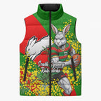 South Sydney Rabbitohs Sleeveless Puffer Jacket Golden Wattle Floral Polynesian - Australian Flower - Rugby Mascot