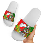 South Sydney Rabbitohs Slide Sandals Golden Wattle Floral Polynesian - Australian Flower - Rugby Mascot