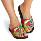 South Sydney Rabbitohs Slide Sandals Golden Wattle Floral Polynesian - Australian Flower - Rugby Mascot