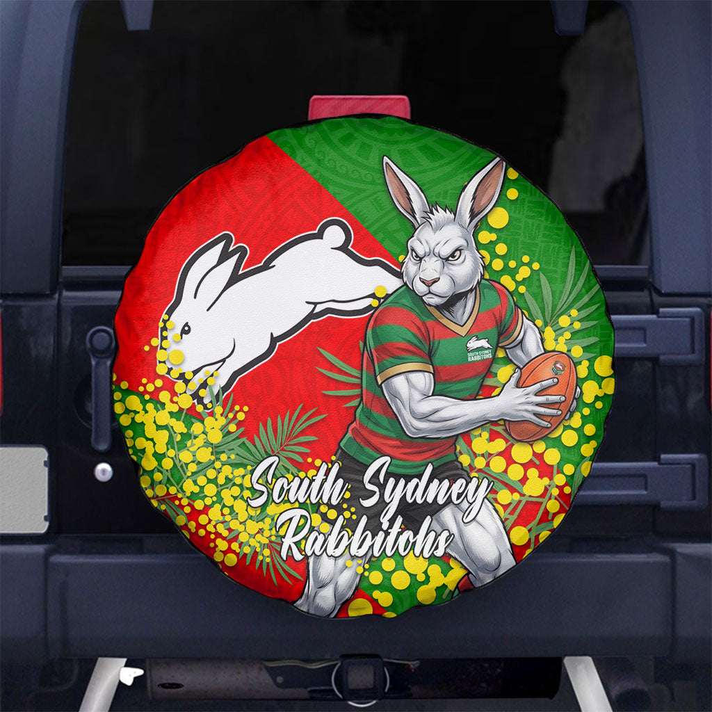 South Sydney Rabbitohs Spare Tire Cover Golden Wattle Floral Polynesian - Australian Flower - Rugby Mascot