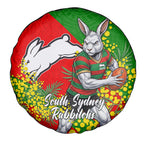 South Sydney Rabbitohs Spare Tire Cover Golden Wattle Floral Polynesian - Australian Flower - Rugby Mascot