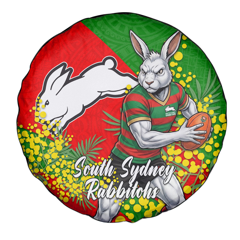 South Sydney Rabbitohs Spare Tire Cover Golden Wattle Floral Polynesian - Australian Flower - Rugby Mascot