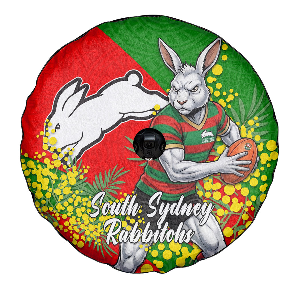 South Sydney Rabbitohs Spare Tire Cover Golden Wattle Floral Polynesian - Australian Flower - Rugby Mascot