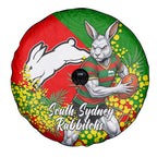 South Sydney Rabbitohs Spare Tire Cover Golden Wattle Floral Polynesian - Australian Flower - Rugby Mascot
