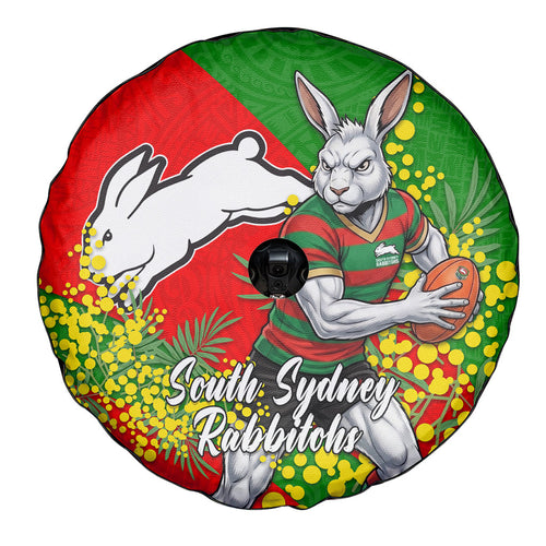 South Sydney Rabbitohs Spare Tire Cover Golden Wattle Floral Polynesian - Australian Flower - Rugby Mascot