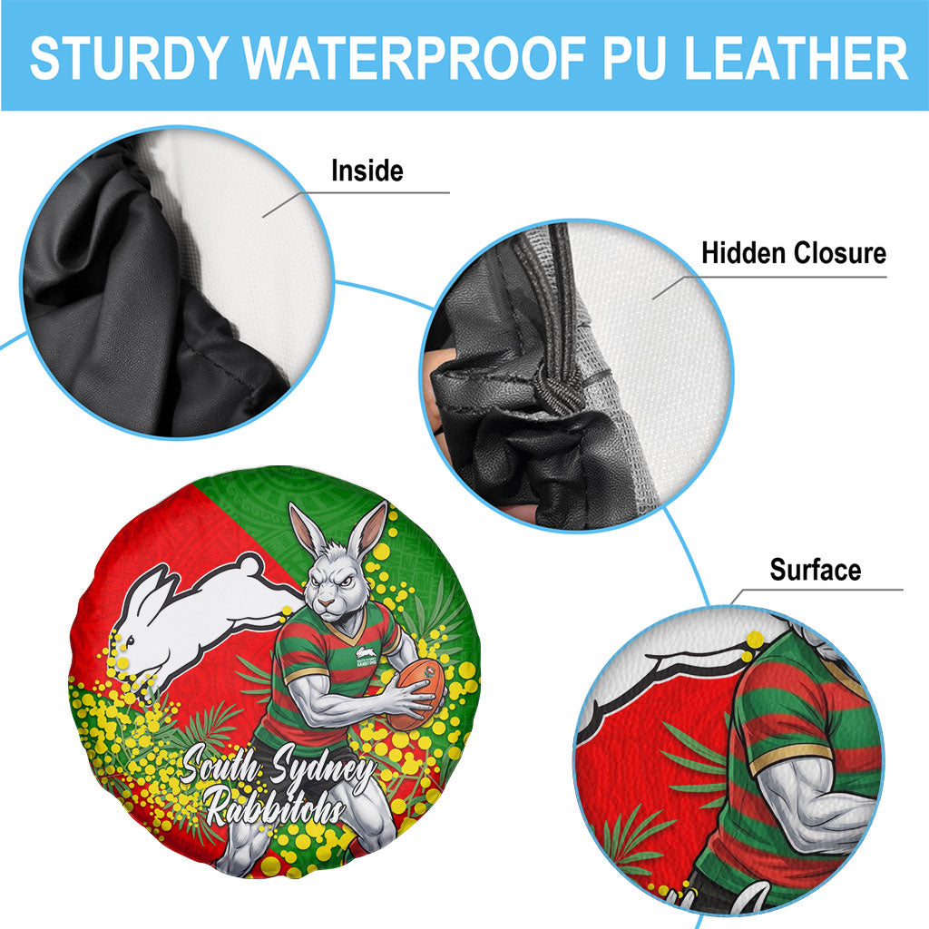 South Sydney Rabbitohs Spare Tire Cover Golden Wattle Floral Polynesian - Australian Flower - Rugby Mascot