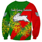 South Sydney Rabbitohs Sweatshirt Golden Wattle Floral Polynesian - Australian Flower - Rugby Mascot