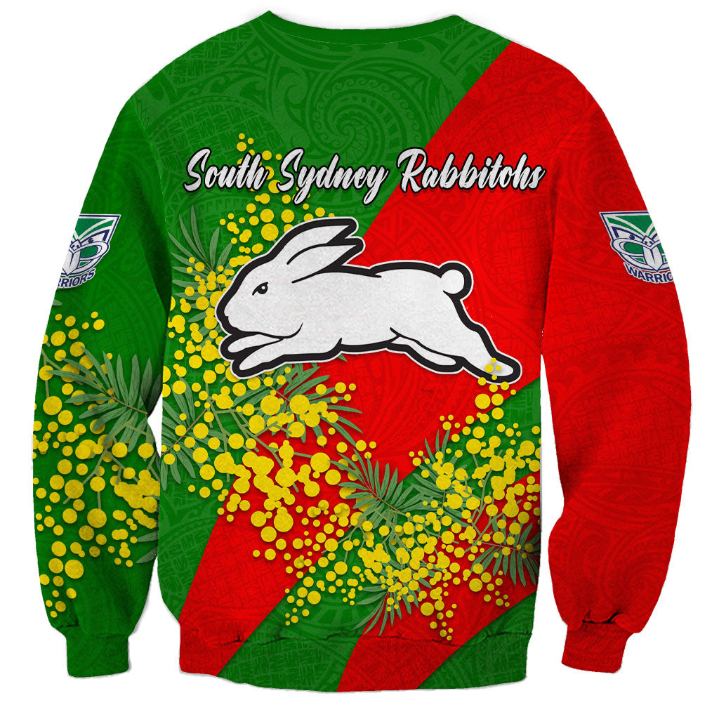 South Sydney Rabbitohs Sweatshirt Golden Wattle Floral Polynesian - Australian Flower - Rugby Mascot