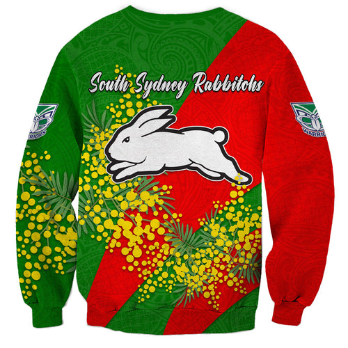 South Sydney Rabbitohs Sweatshirt Golden Wattle Floral Polynesian - Australian Flower - Rugby Mascot
