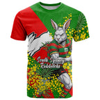 South Sydney Rabbitohs T Shirt Golden Wattle Floral Polynesian - Australian Flower - Rugby Mascot