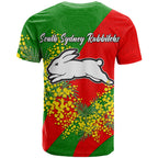 South Sydney Rabbitohs T Shirt Golden Wattle Floral Polynesian - Australian Flower - Rugby Mascot