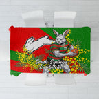South Sydney Rabbitohs Tablecloth Golden Wattle Floral Polynesian - Australian Flower - Rugby Mascot