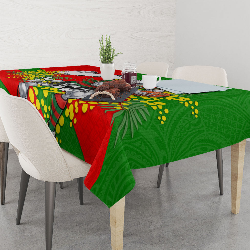 South Sydney Rabbitohs Tablecloth Golden Wattle Floral Polynesian - Australian Flower - Rugby Mascot