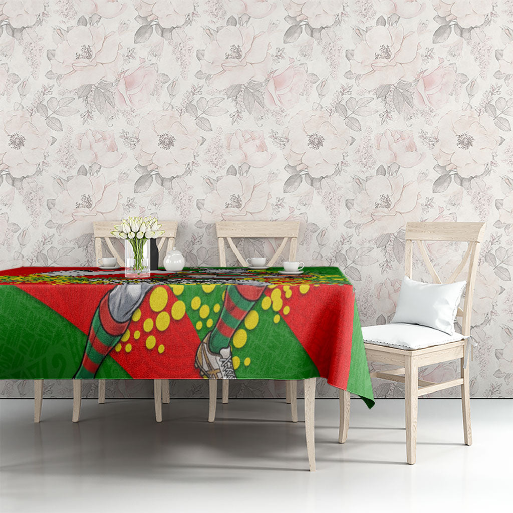 South Sydney Rabbitohs Tablecloth Golden Wattle Floral Polynesian - Australian Flower - Rugby Mascot