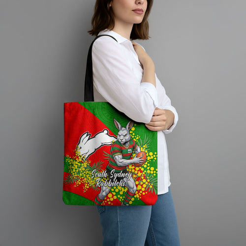 South Sydney Rabbitohs Tote Bag Golden Wattle Floral Polynesian - Australian Flower - Rugby Mascot