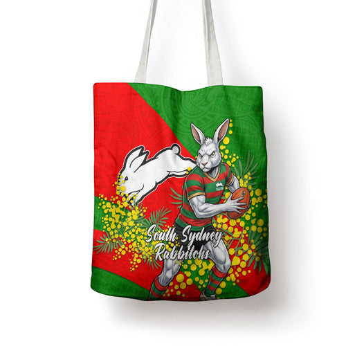South Sydney Rabbitohs Tote Bag Golden Wattle Floral Polynesian - Australian Flower - Rugby Mascot
