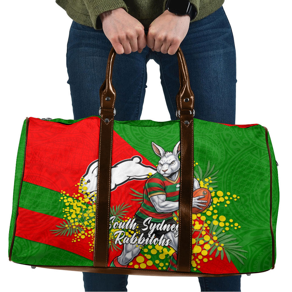 South Sydney Rabbitohs Travel Bag Golden Wattle Floral Polynesian - Australian Flower - Rugby Mascot